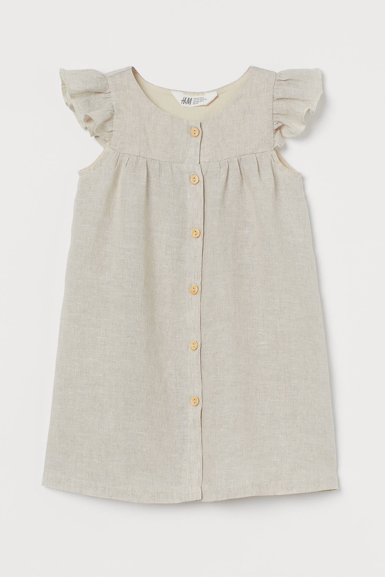 Flutter-sleeved Dress - Round Neck - Short sleeve - Light beige - Kids ...