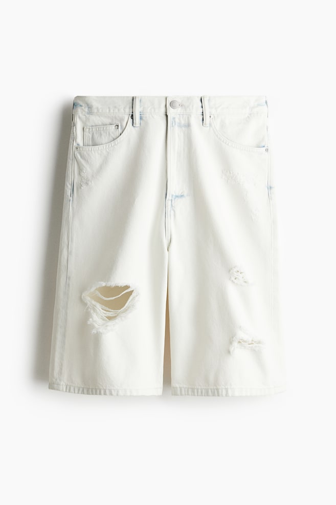 Baggy Denim Shorts - White - 1