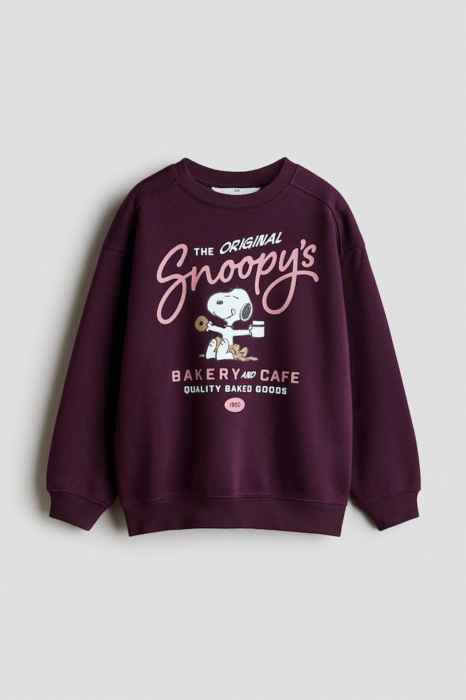 Felpa stampata con interno spazzolato - Viola scuro/Snoopy/Grigio antracite/CapyFun - 1