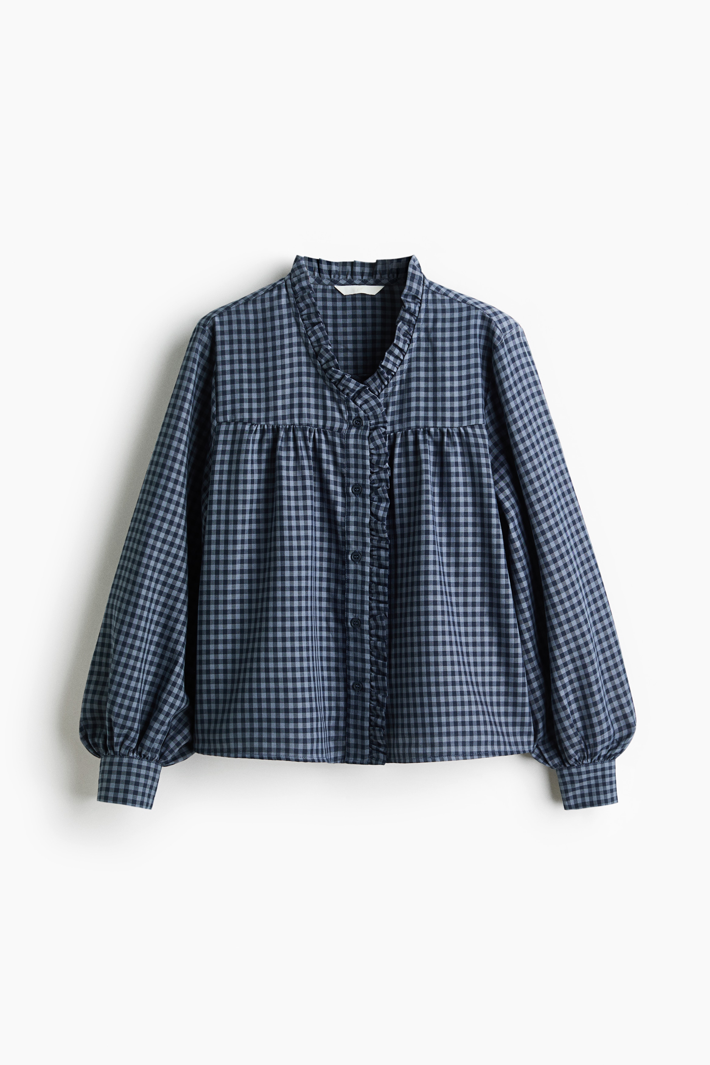 Áo kiểu dệt chéo viền diềm nhún - Màu xanh khói nhạt/Kẻ gingham/Màu trắng/Màu nâu đậm/Kẻ ca rô gingham