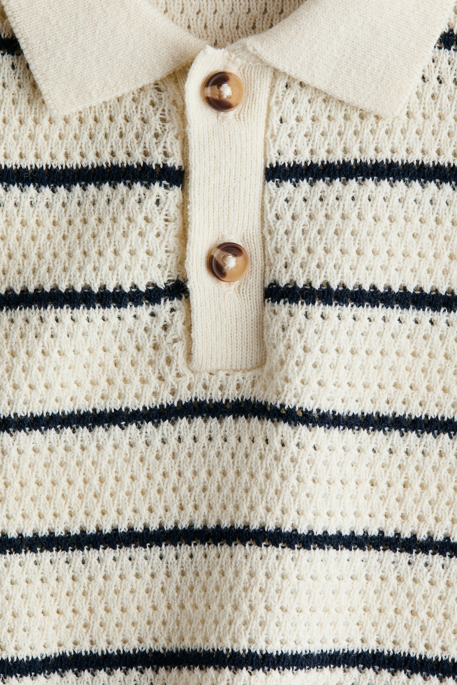 Pointelle-knit polo shirt - Cream/Blue striped/Cream/Green striped - 2