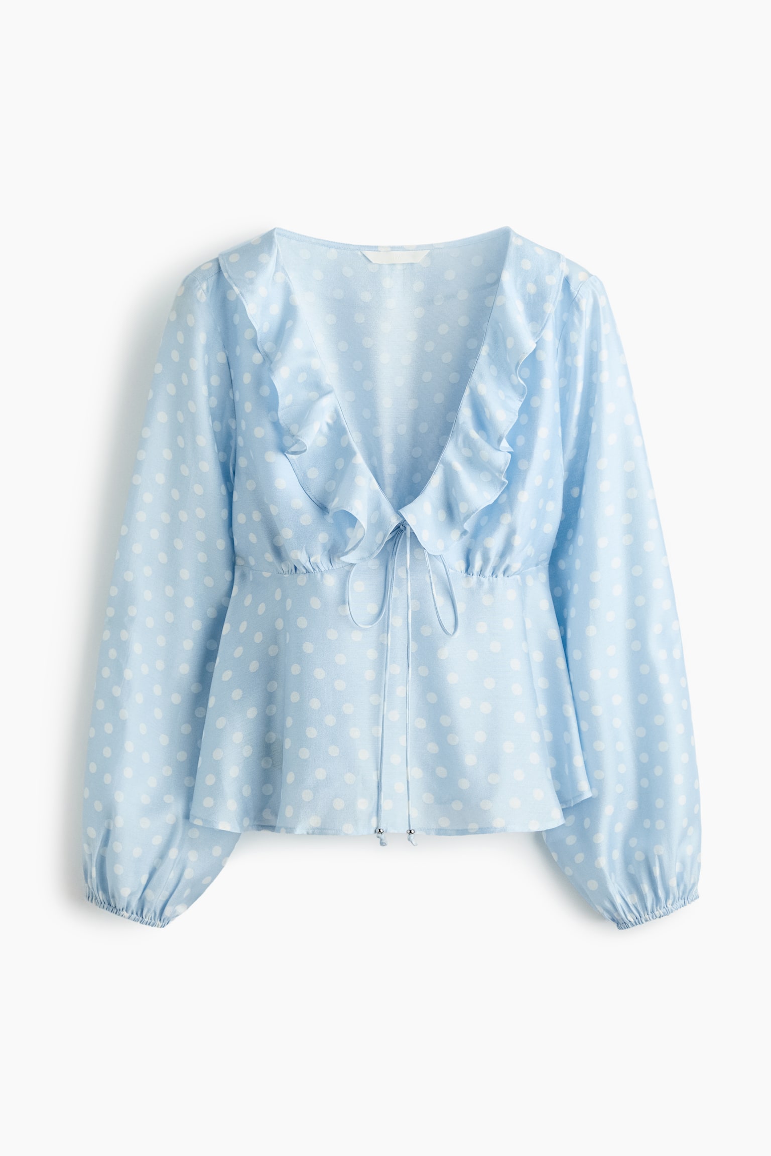Flounce-trimmed blouse - Light blue/Polka dot - 2
