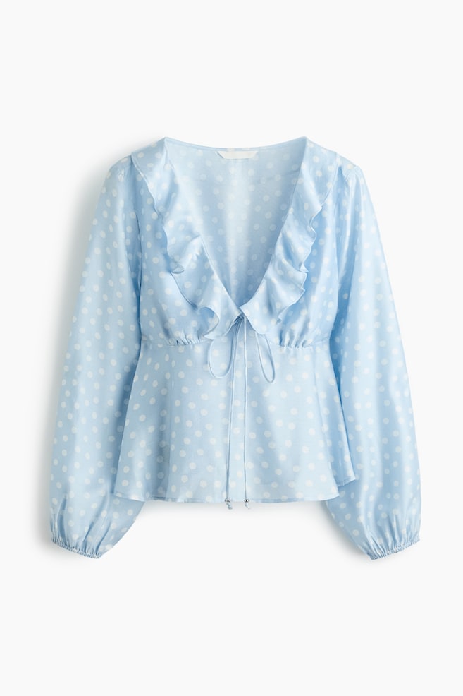 Flounce-Trimmed Blouse - Light blue/polka dot - 1