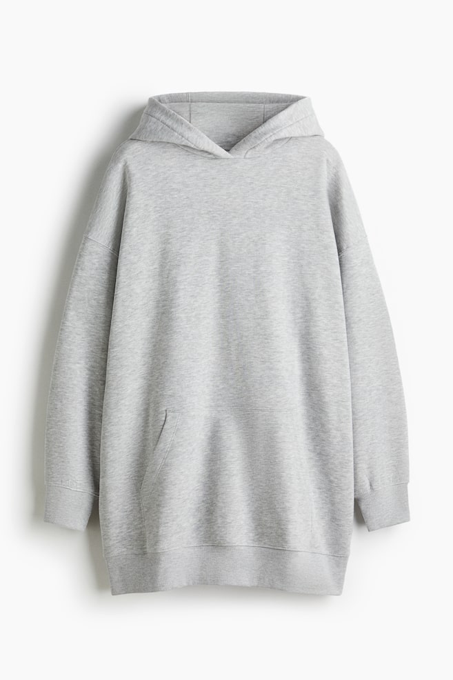 Oversized hooded dress - Light grey marl/Green - 1