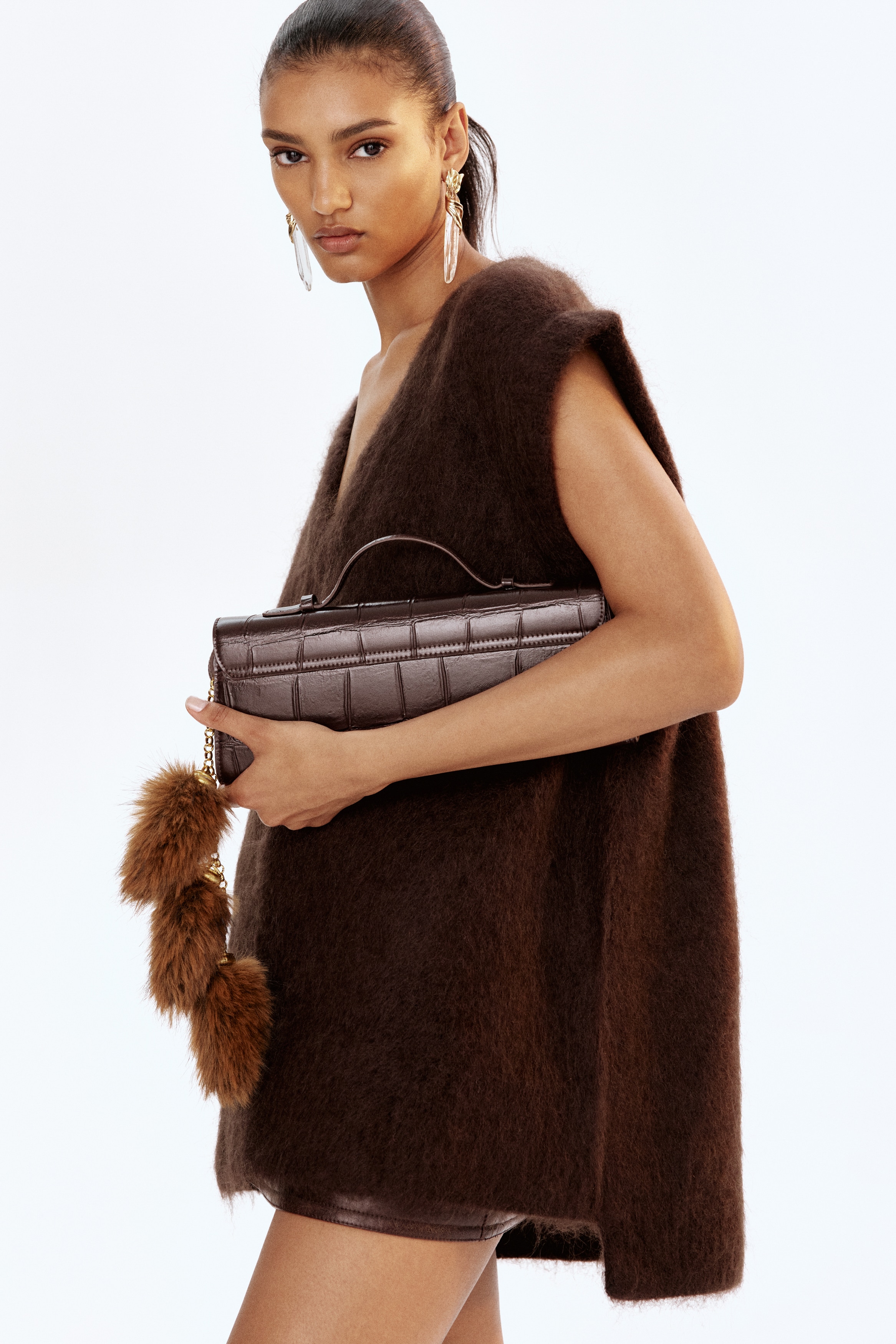 モヘアブレンドプルオーバーベスト - ダークブラウン - レディース