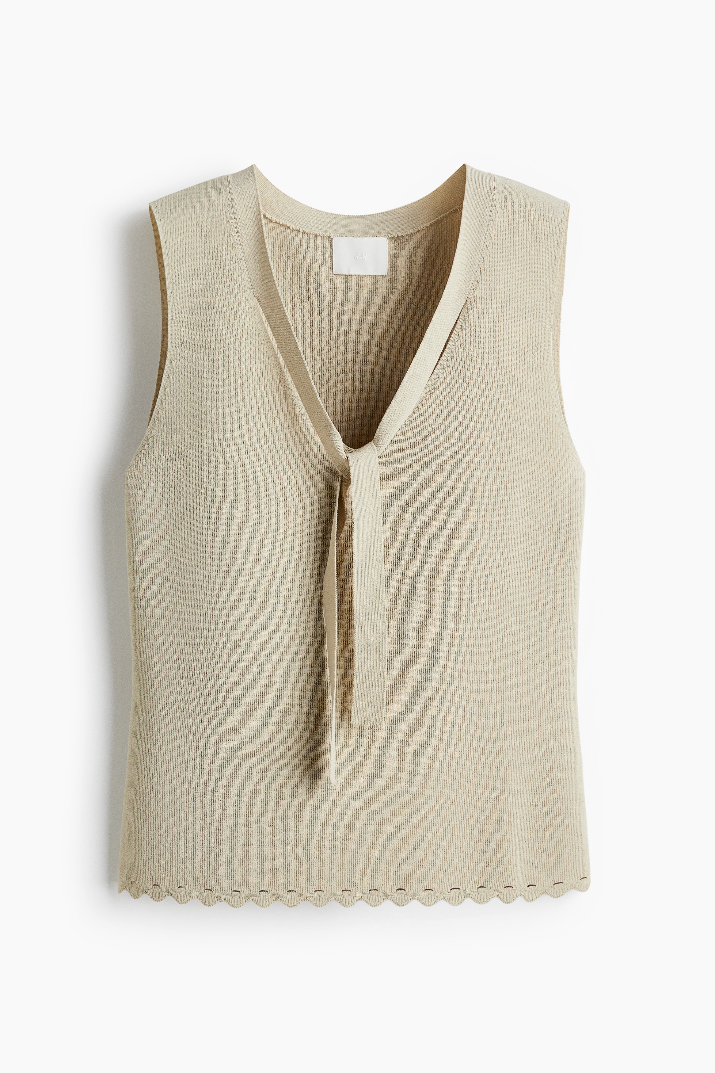 Fine-Knit Tie-Detail Top - Light beige/Black