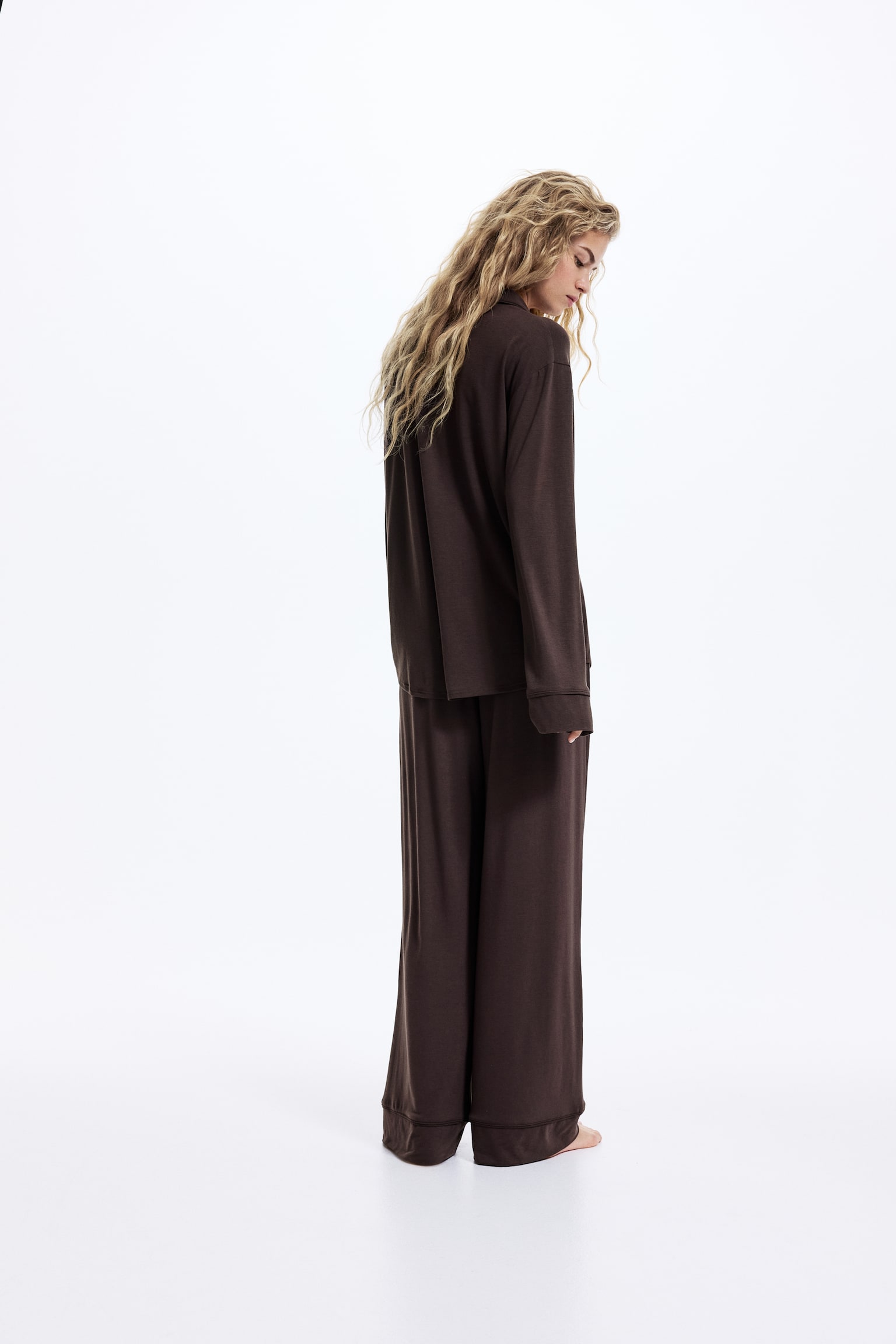 Viscose-blend pyjamas - Dark brown/Navy blue/Black/Grey-green/Cream/Light pink/Burgundy/Light grey marl - 3