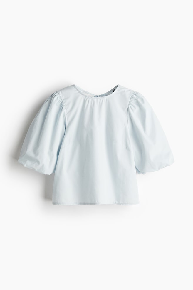 Puff-sleeved blouse - Light blue/Light pink/White - 1