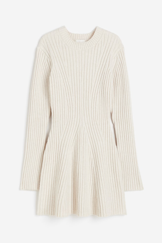 Rib-knit dress - Natural white/Dark grey - 2
