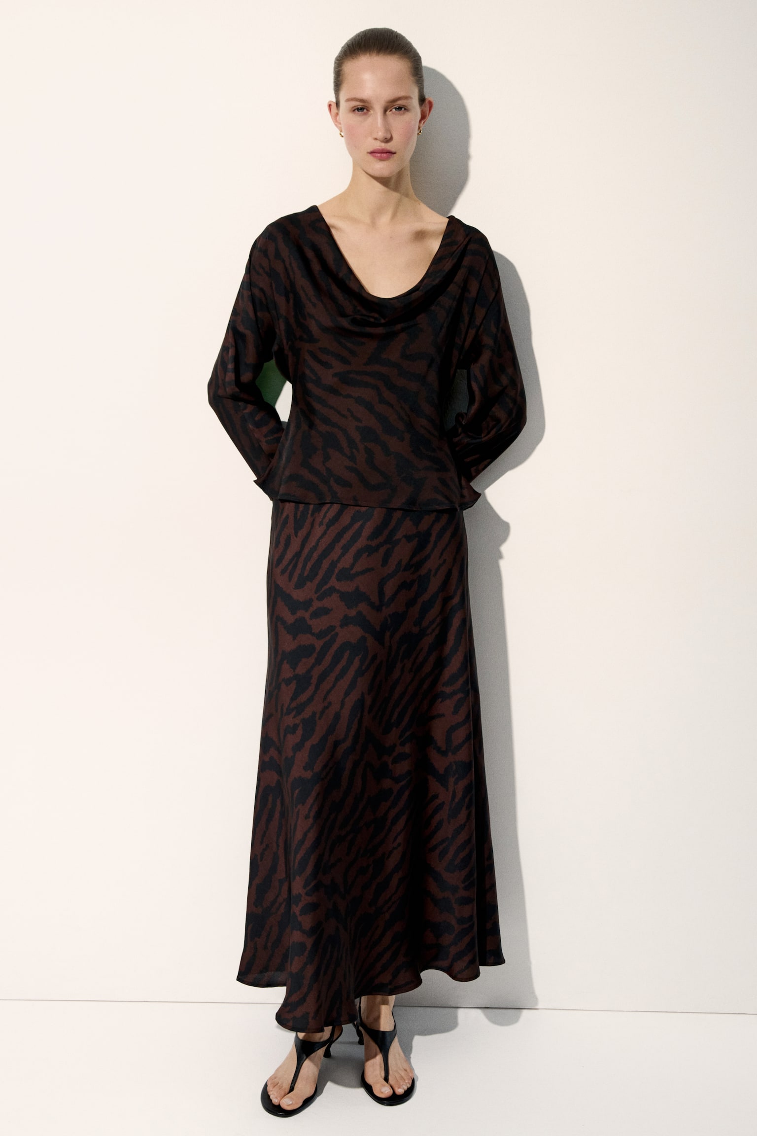 Maxi slip skirt-Dark brown/Zebra print - 1