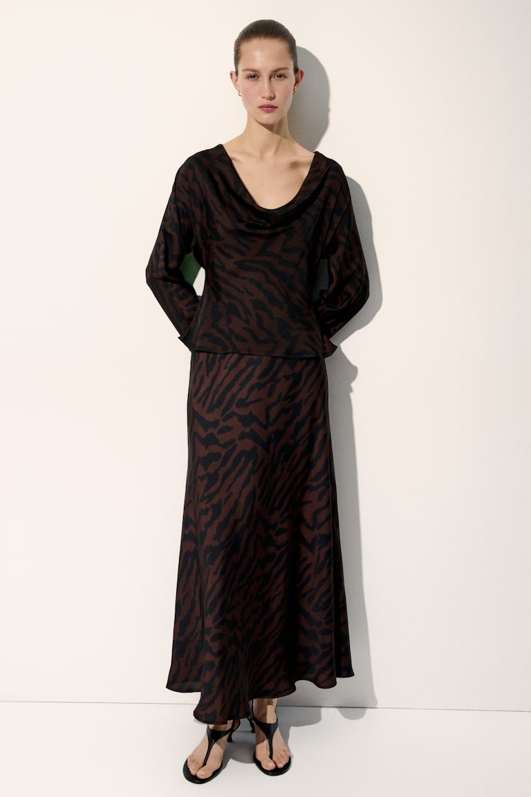 Ladies - Dark Brown/Zebra Print Maxi Slip Skirt - Size: XS - H&M