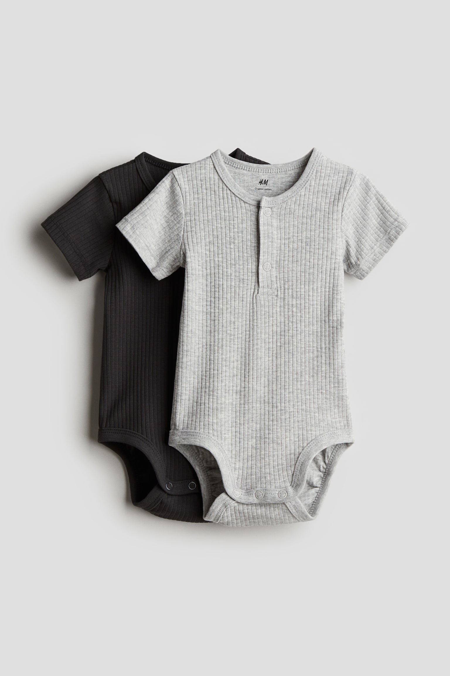 2-pack Henley bodysuits - Dark grey/Light grey marl/Grey marl/White - 1