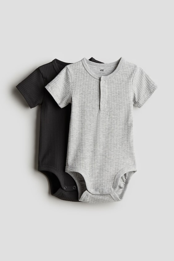 Боди для детей, с планкой на пуговицах, 2 шт. — H&M, цвет: Серый / Серый меланжевый