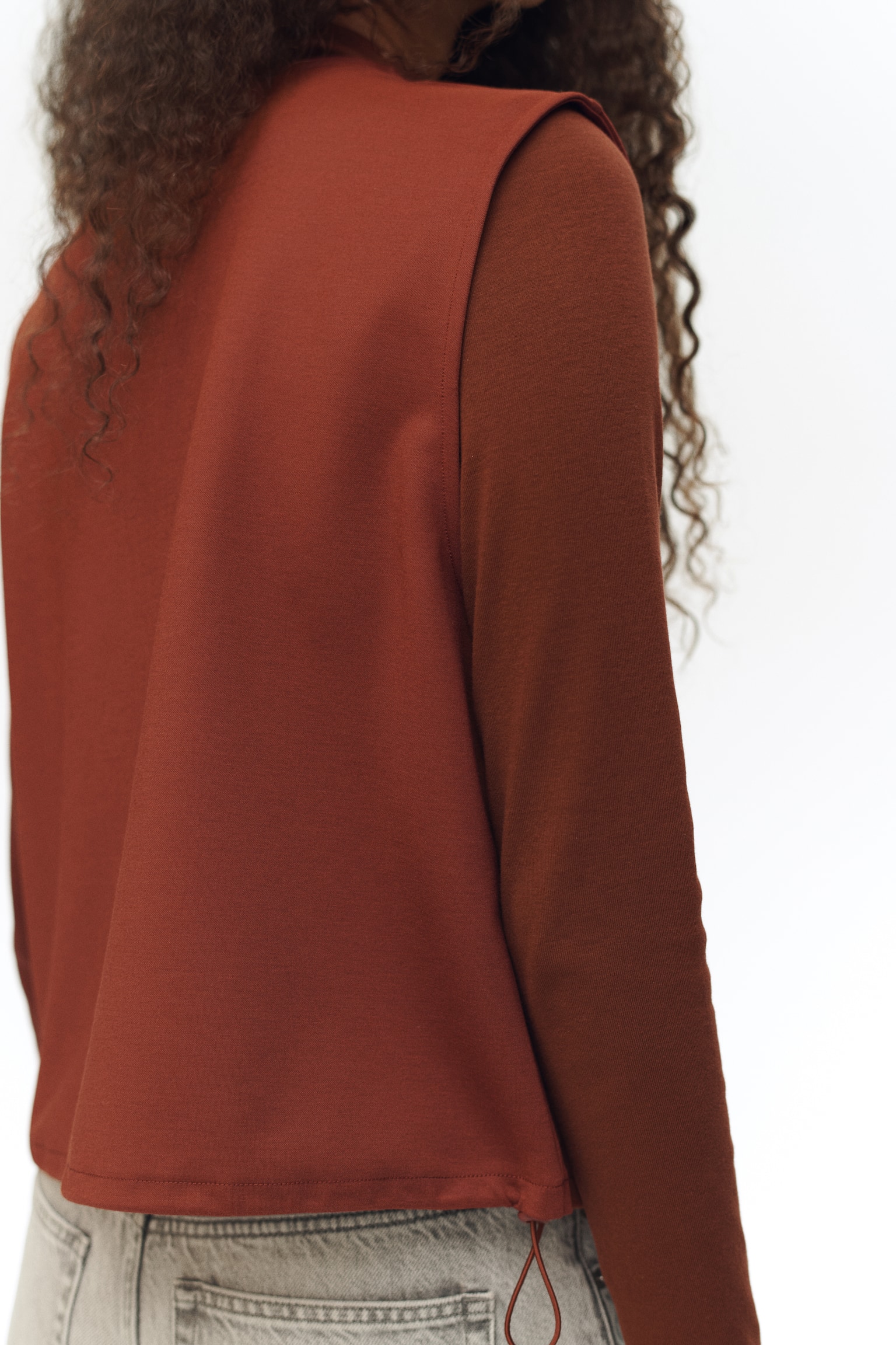 Женский топ H&M Jersey Top with Drawstrings, цвет: Ржавый красный — фото 5