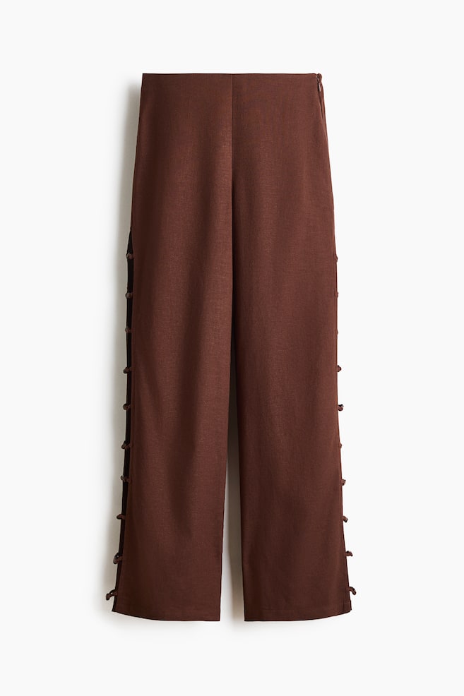 Bead-detail linen-blend trousers - Brown - 1