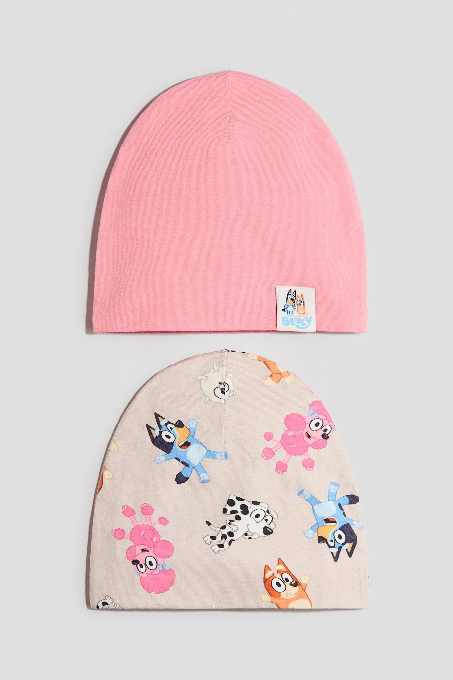 2-Pack Cotton Beanies - Pink/Bluey