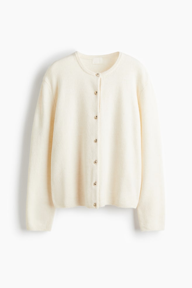 Fine Knit Cardigan - Cream/Black - 1