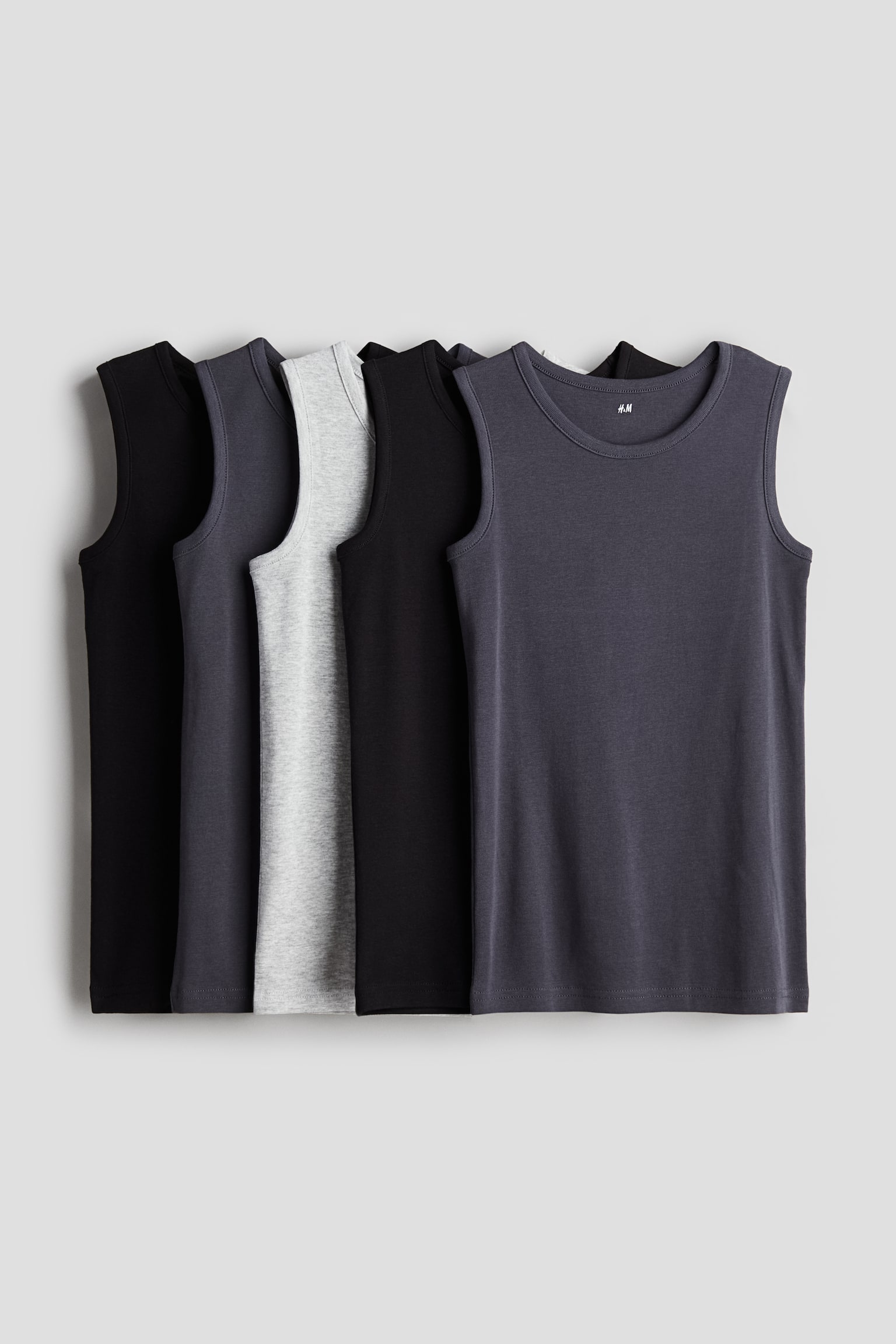 5-pack cotton vest tops - Dark grey/Black/White/Light blue/Blue/Grey - 1