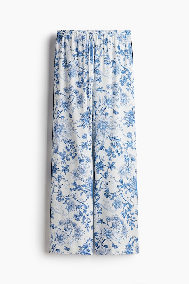 Pantalón de crepé con cordón de ajuste - Blanco/Floral azul - 1