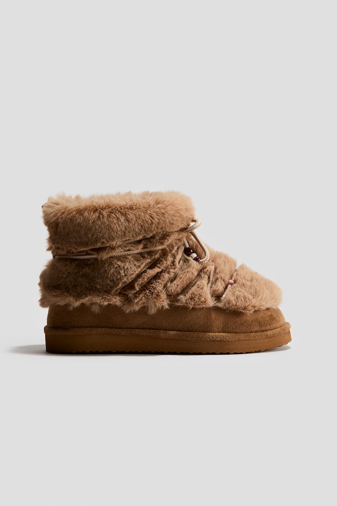 Bead-Detail Fluffy Snow Boots - Light brown - 1