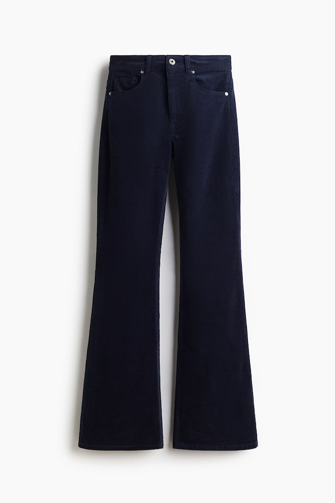 Flared corduroy trousers - Navy blue - 1