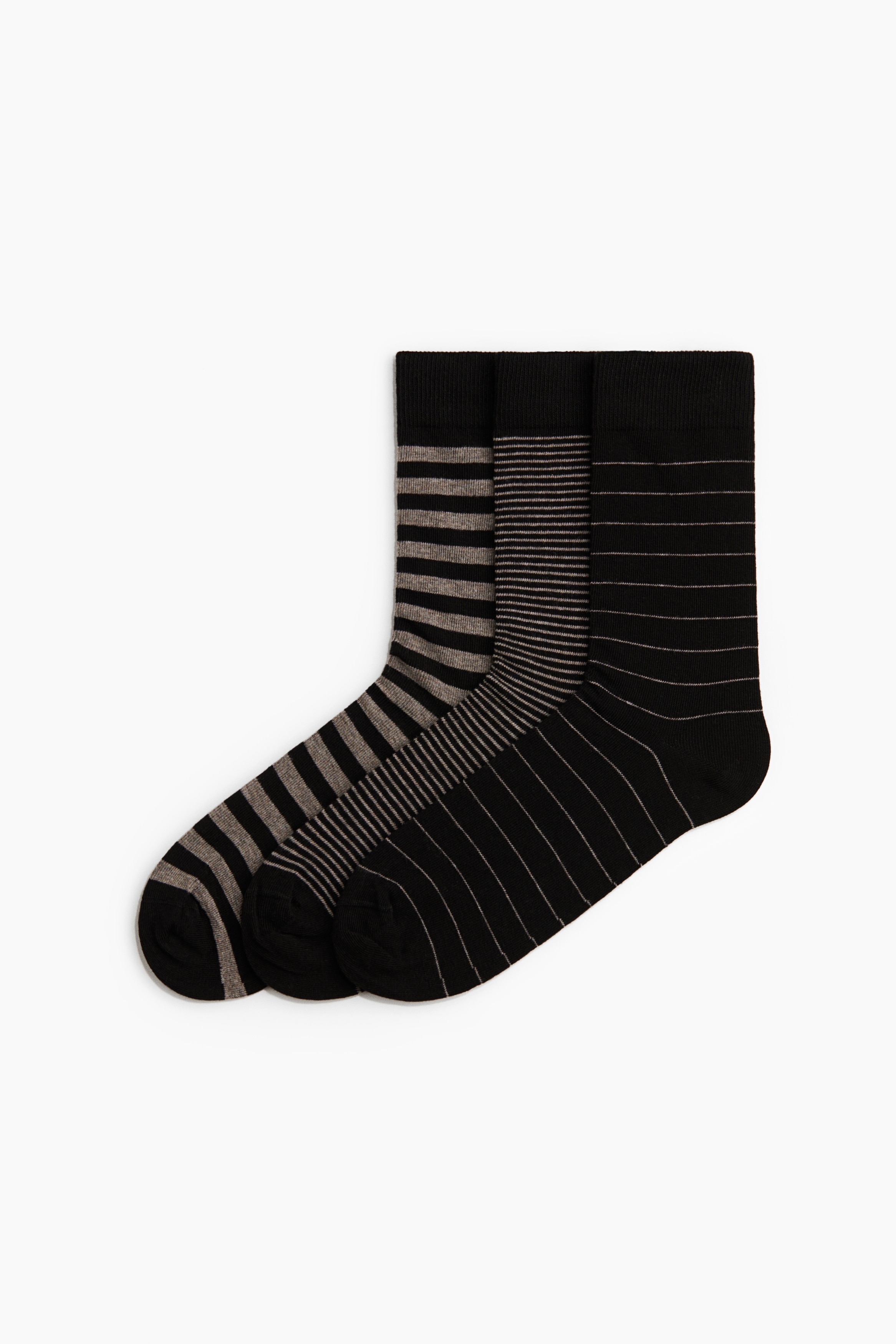 Men - Black/Beige striped 3-pack socks - Size: 8-11  - H&M