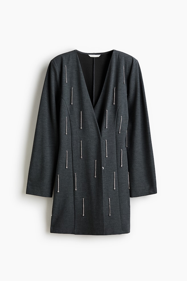Rhinestone-Embellished Dress - Dark gray melange - 1