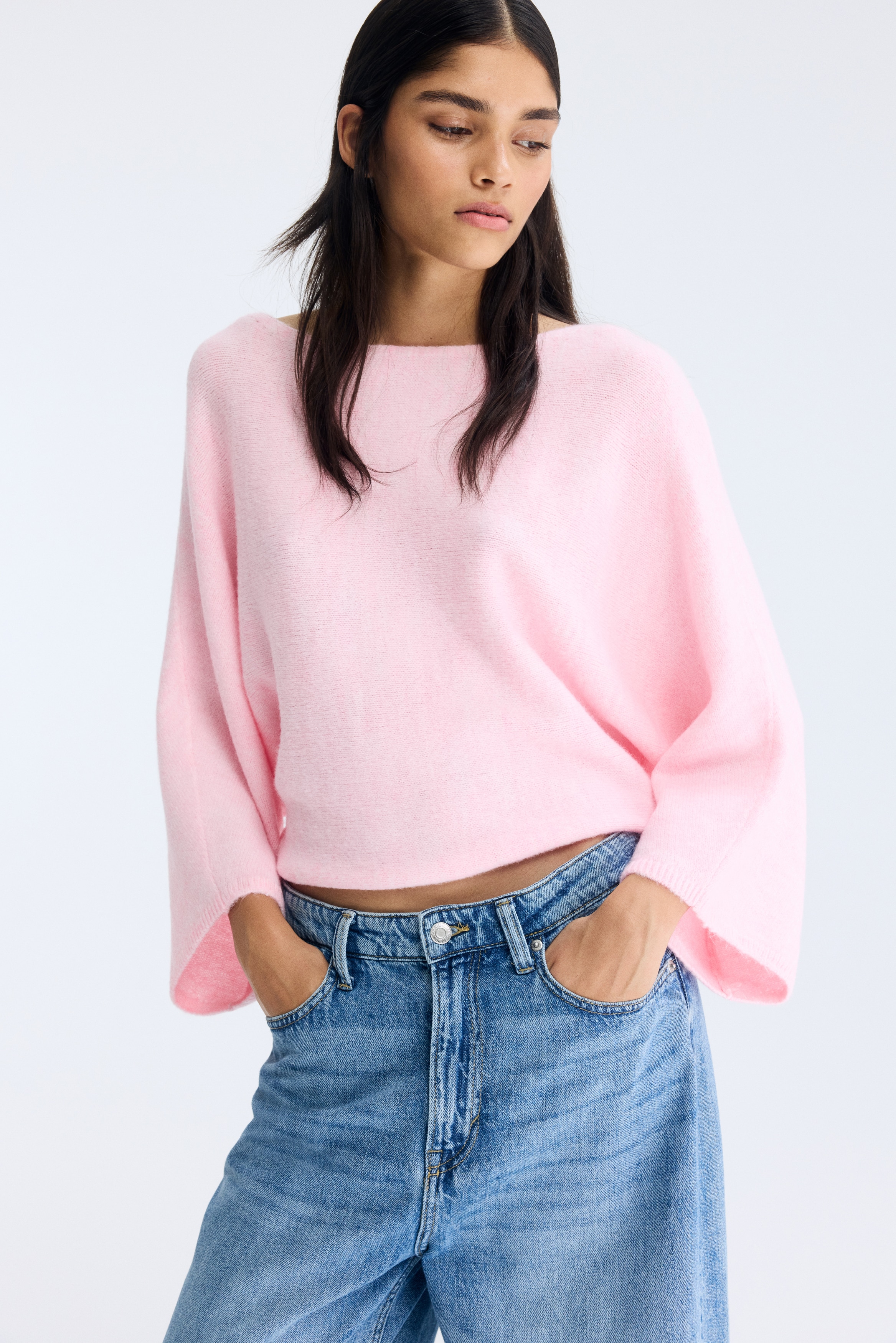 Pullover con maniche a pipistrello - Rosa/Verde scuro
