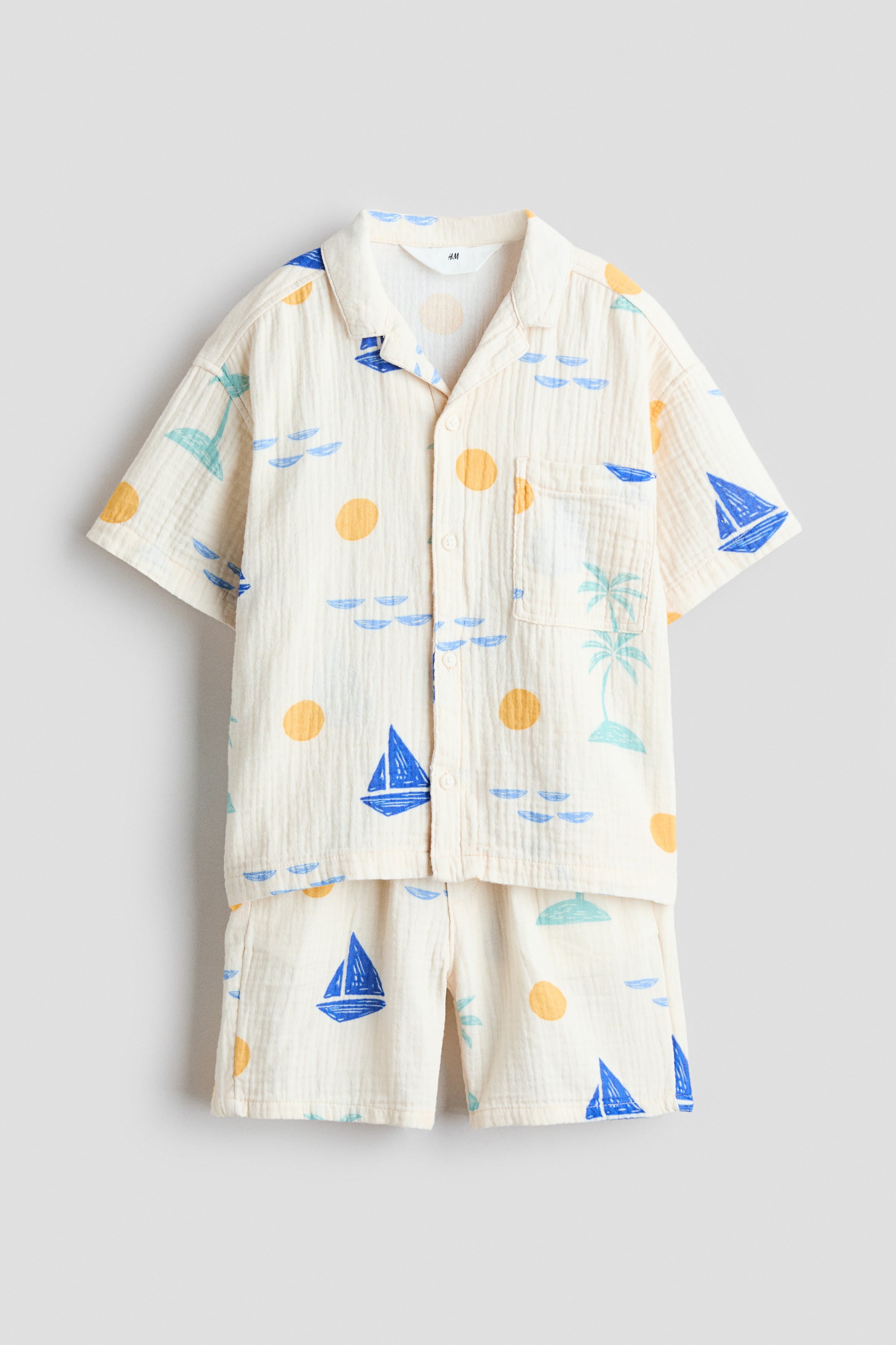 View larger image: 2-piece cotton muslin set - Cream/Boats - Kids | H&M 1