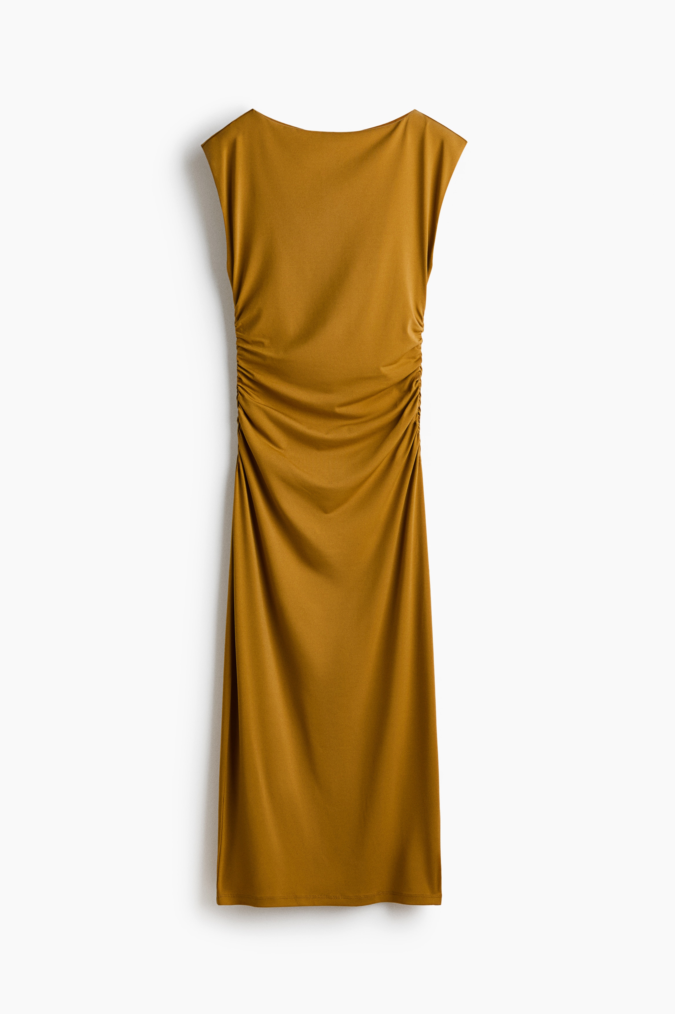 Cap-sleeved dress - Mustard yellow/Dark brown/Dark brown/Red/Dark green