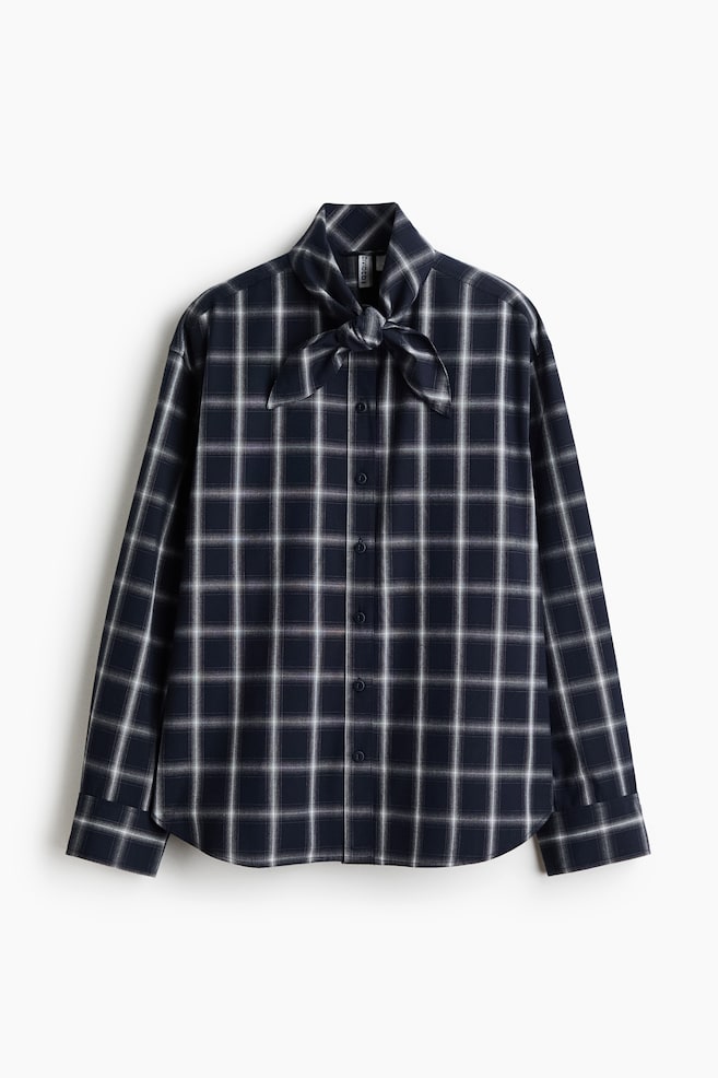 Scarf-Collar Shirt - Navy blue/checked/Light denim blue - 1