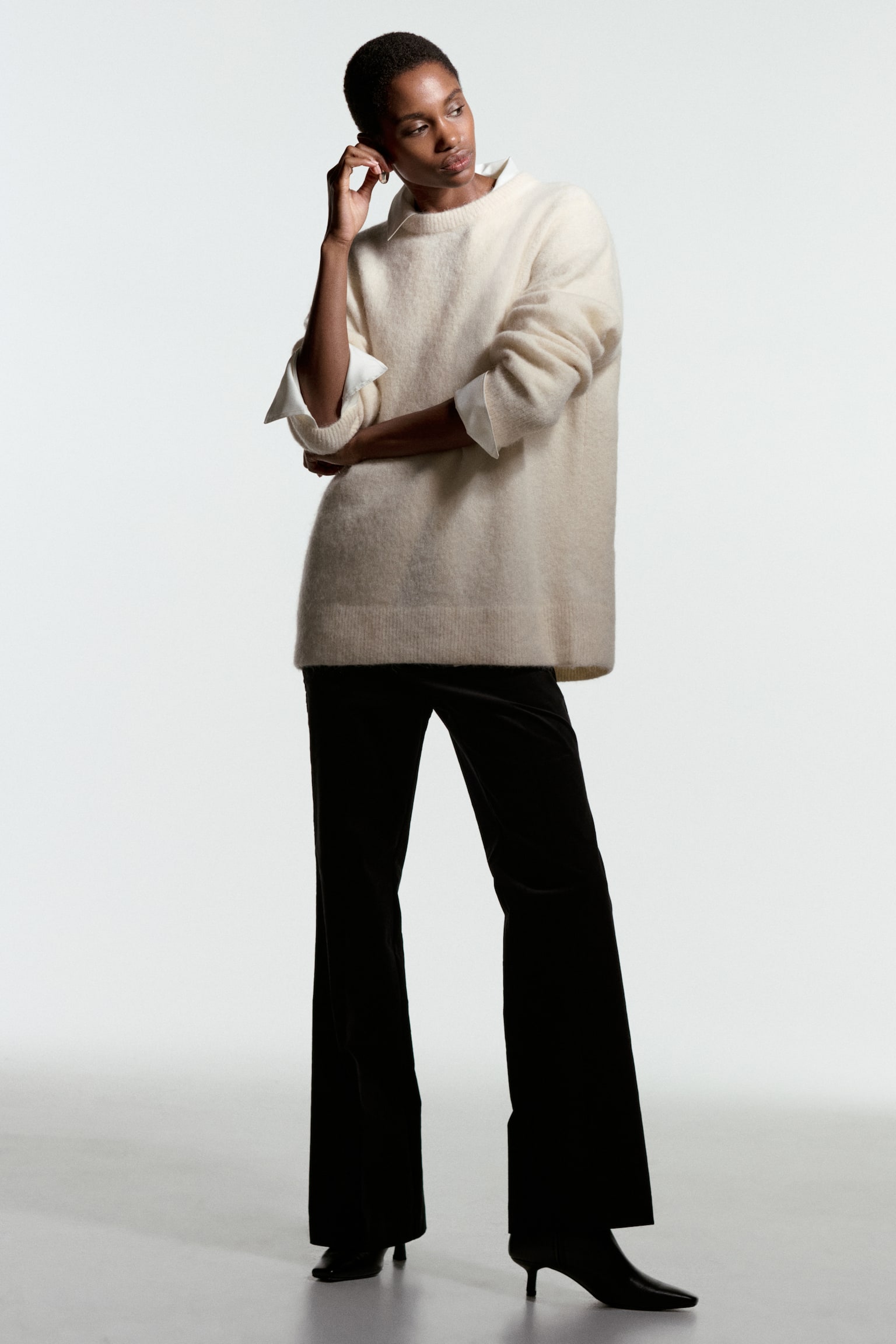 Oversized alpaca-blend jumper - Light beige/Dark plum purple/Dusty blue marl/Brown - 4