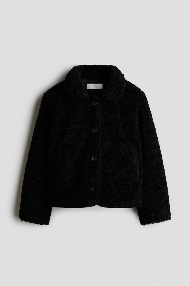 Teddy Fleece Jacket with Collar - Black - 1