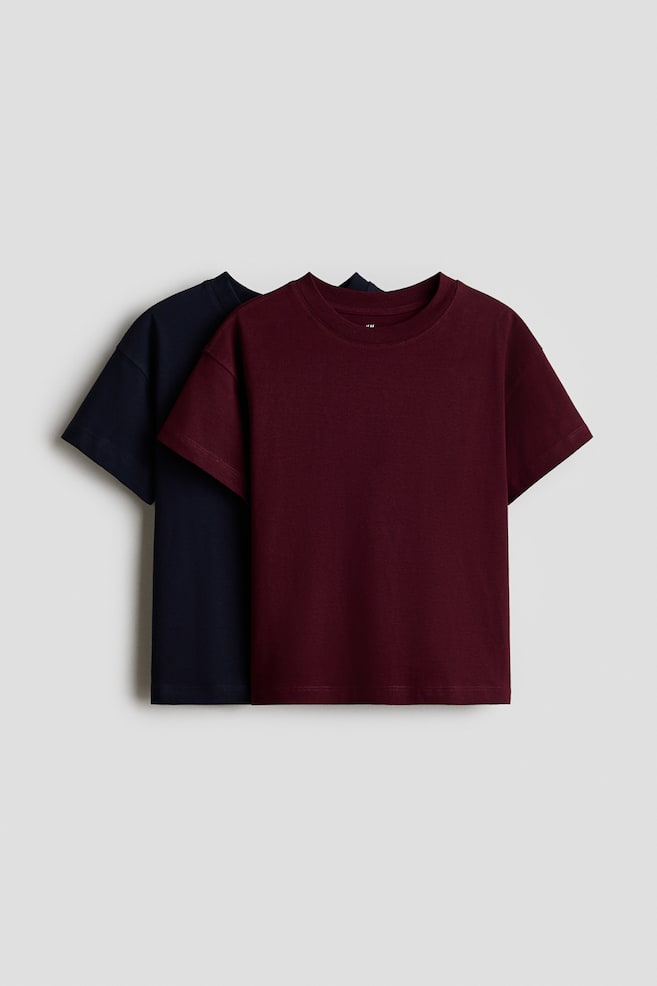 コットンTシャツ 2枚セット - ダークレッド／ネイビーブルー/ダークレッド／ボーダー/ダークブラウン／ブライトブルー - 1