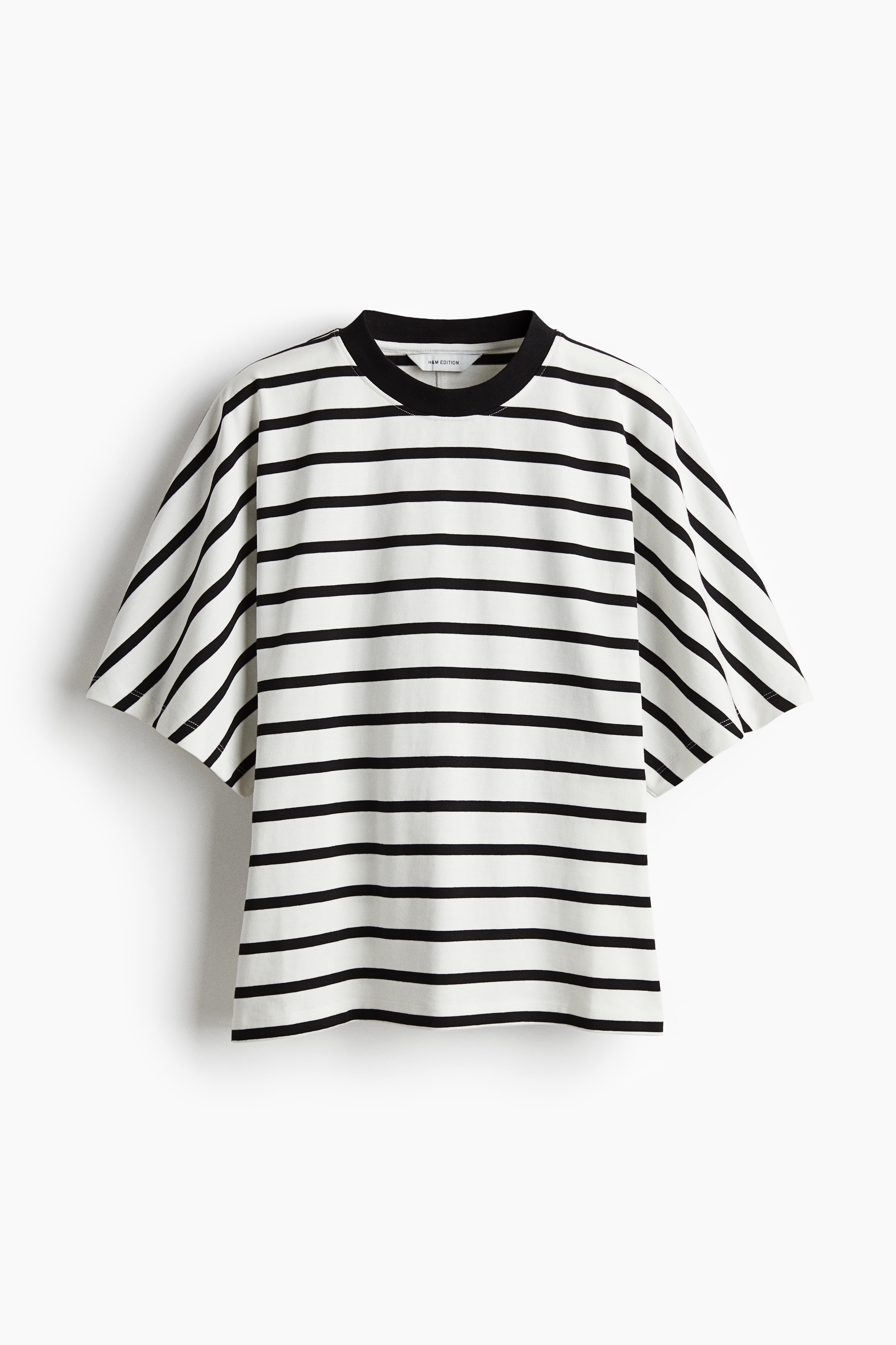 T-shirt en coton avec taille marquée - Blanc/rayé