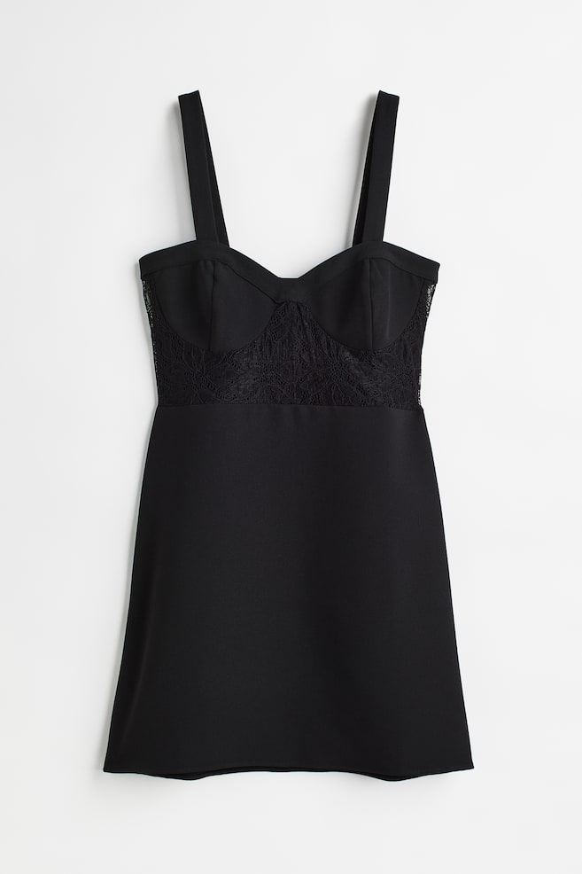Lace-detail mini dress - Black - 1