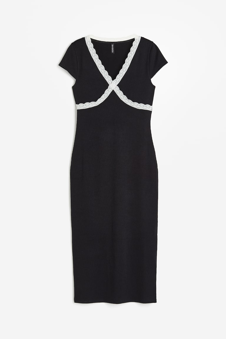 lace trimmed ribbed dress h&m H&M Lace-trimmed Ribbed Dress