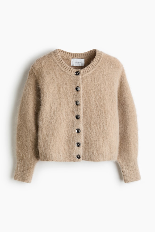 Cárdigan en mezcla de mohair - Beige/Marrón oscuro - 1