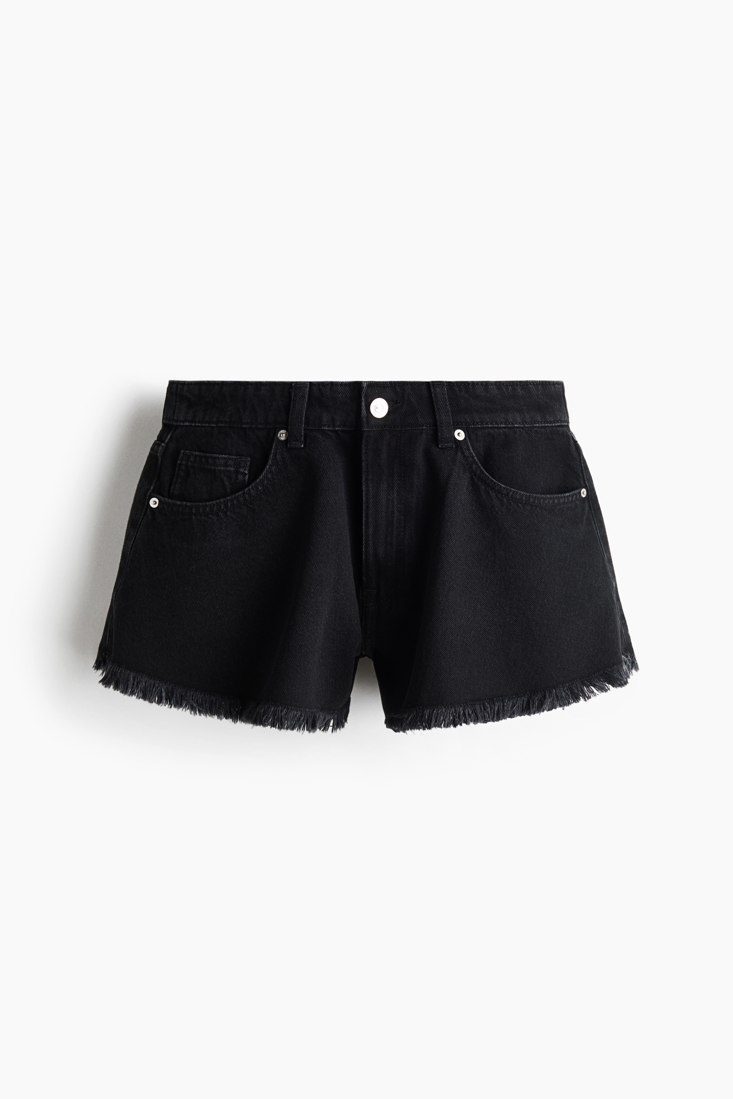 Short frangé en denim-Noir