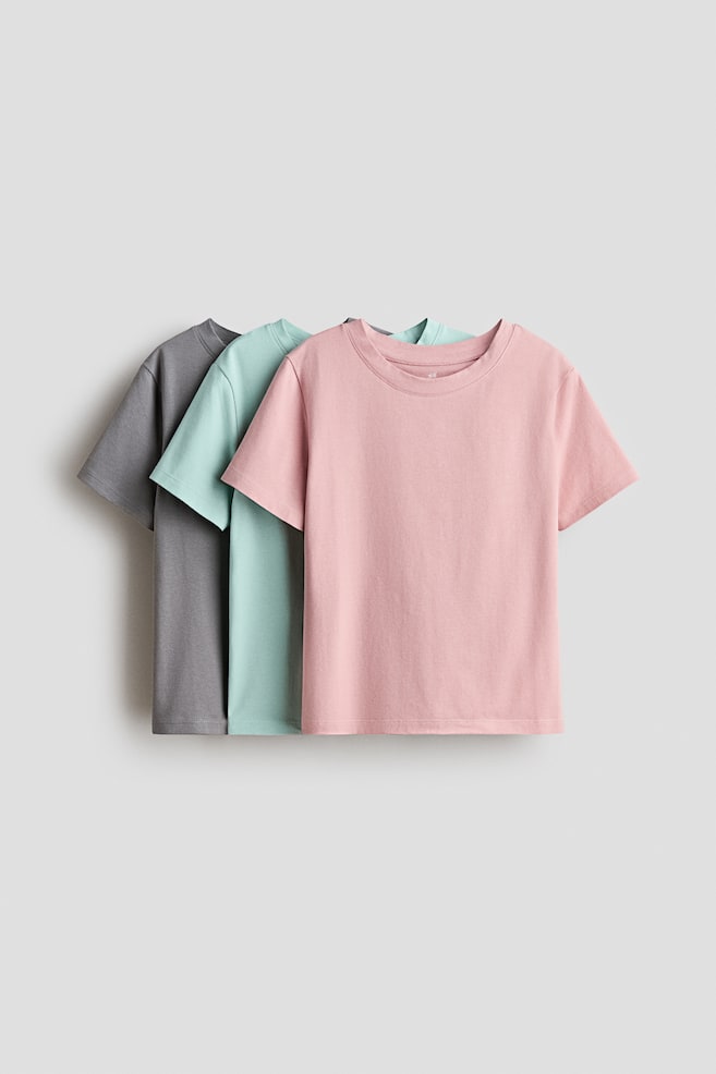 3er-Pack Baumwollshirts - Hellgrün/Hellrosa/Hellgrau/Schwarz/Gelb/Hellrosa/Cremefarben - 1
