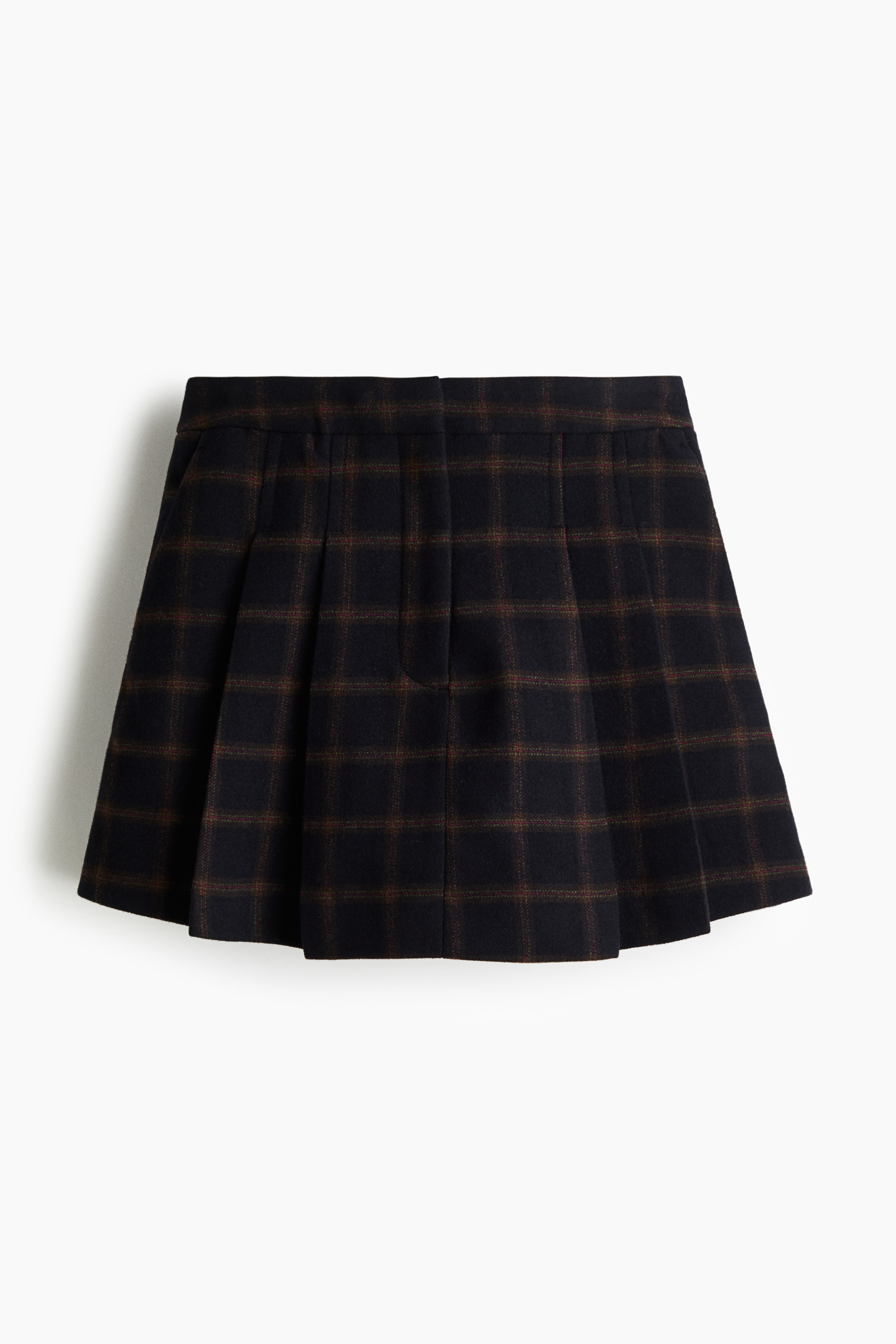 Pleated wool-blend skort - Navy blue/Checked