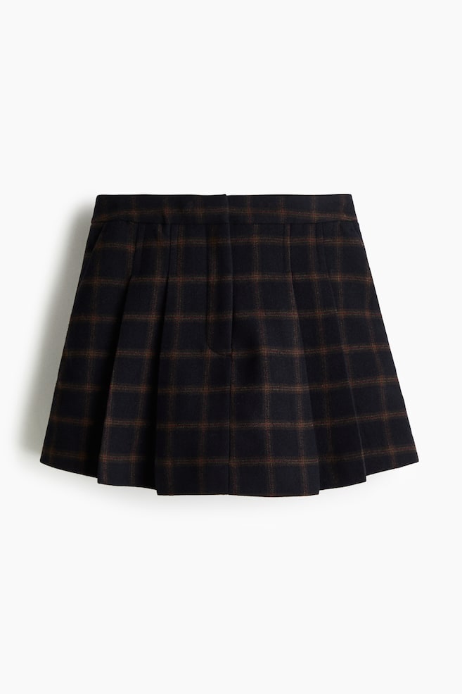 Plissierter Skort aus Wollmix - Marineblau/Kariert - 1
