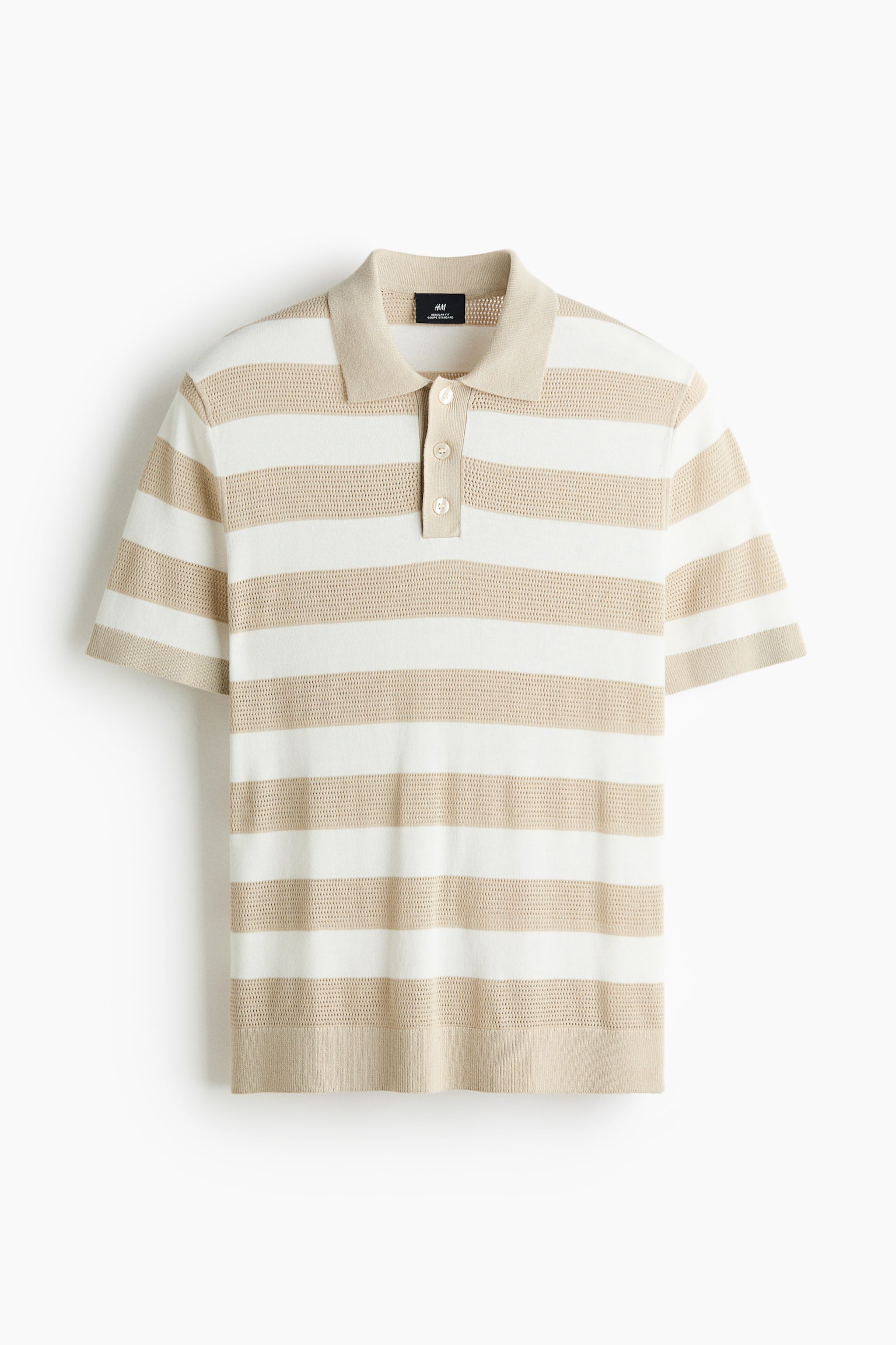 Playera polo tejida Regular Fit - Beige claro/Franjas/Borgoña/Rayado - 1