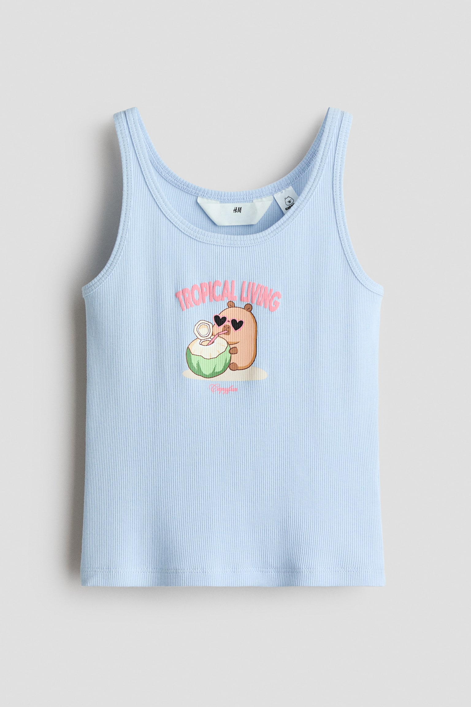 Geribde tanktop met geprint motief - Lichtblauw/CapyFun/Wit/Lilo & Stitch