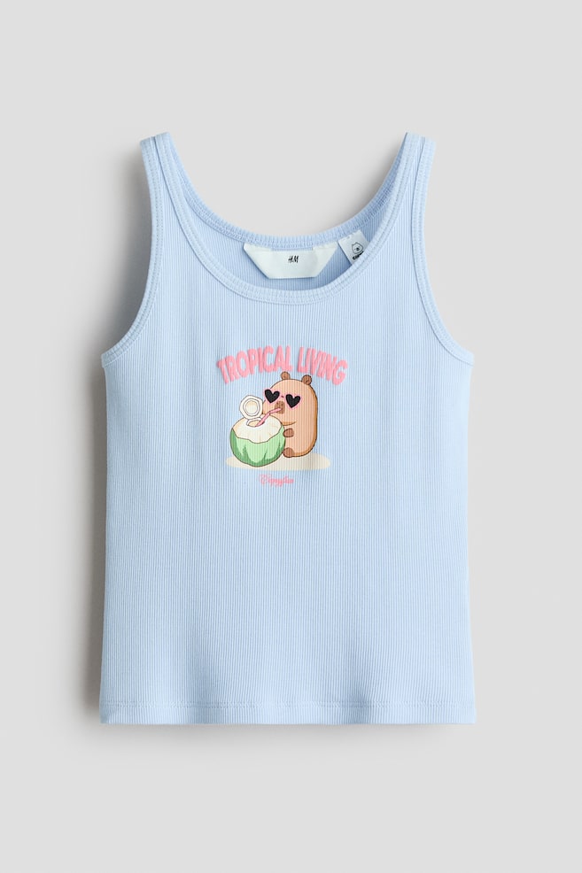 Geripptes Tanktop mit Motivprint - Hellblau/CapyFun/Weiß/Lilo & Stitch - 1