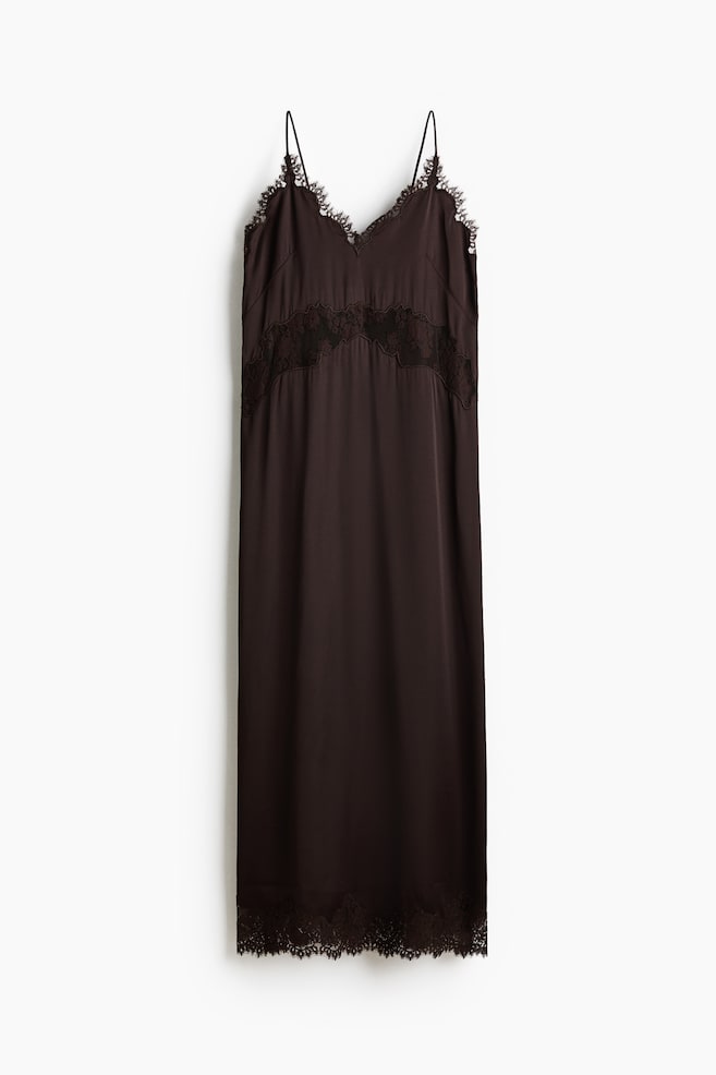 Lace-trimmed strappy dress - Dark brown - 1