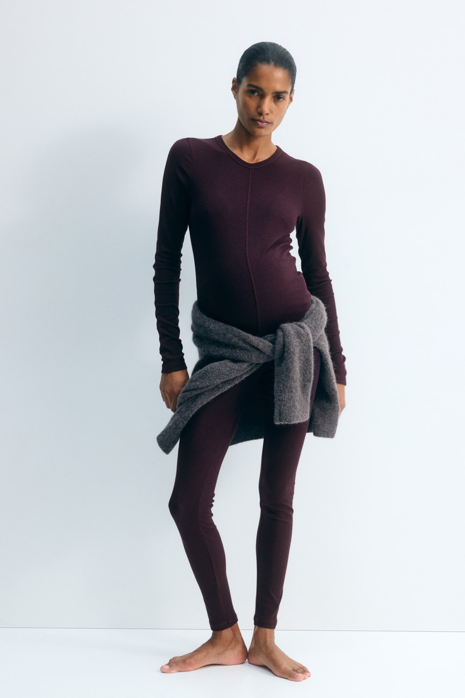 Женские комплекты H&M Mama 2-Piece Ribbed Jersey Set, цвет: Бордовый — фото 4