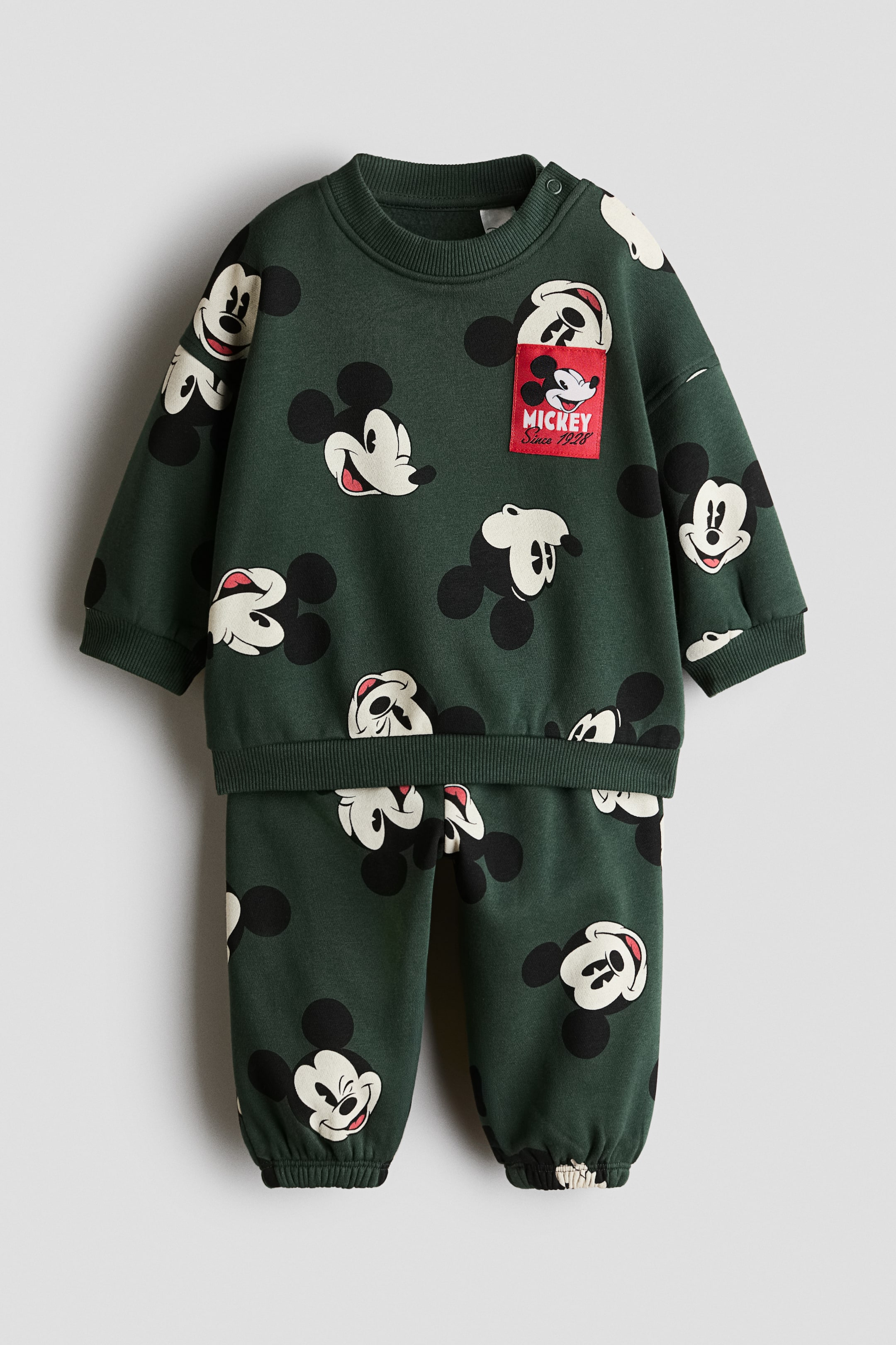 View larger image: 2-piece printed sweatshirt set - Dark green/Mickey Mouse - Kids | H&M 1