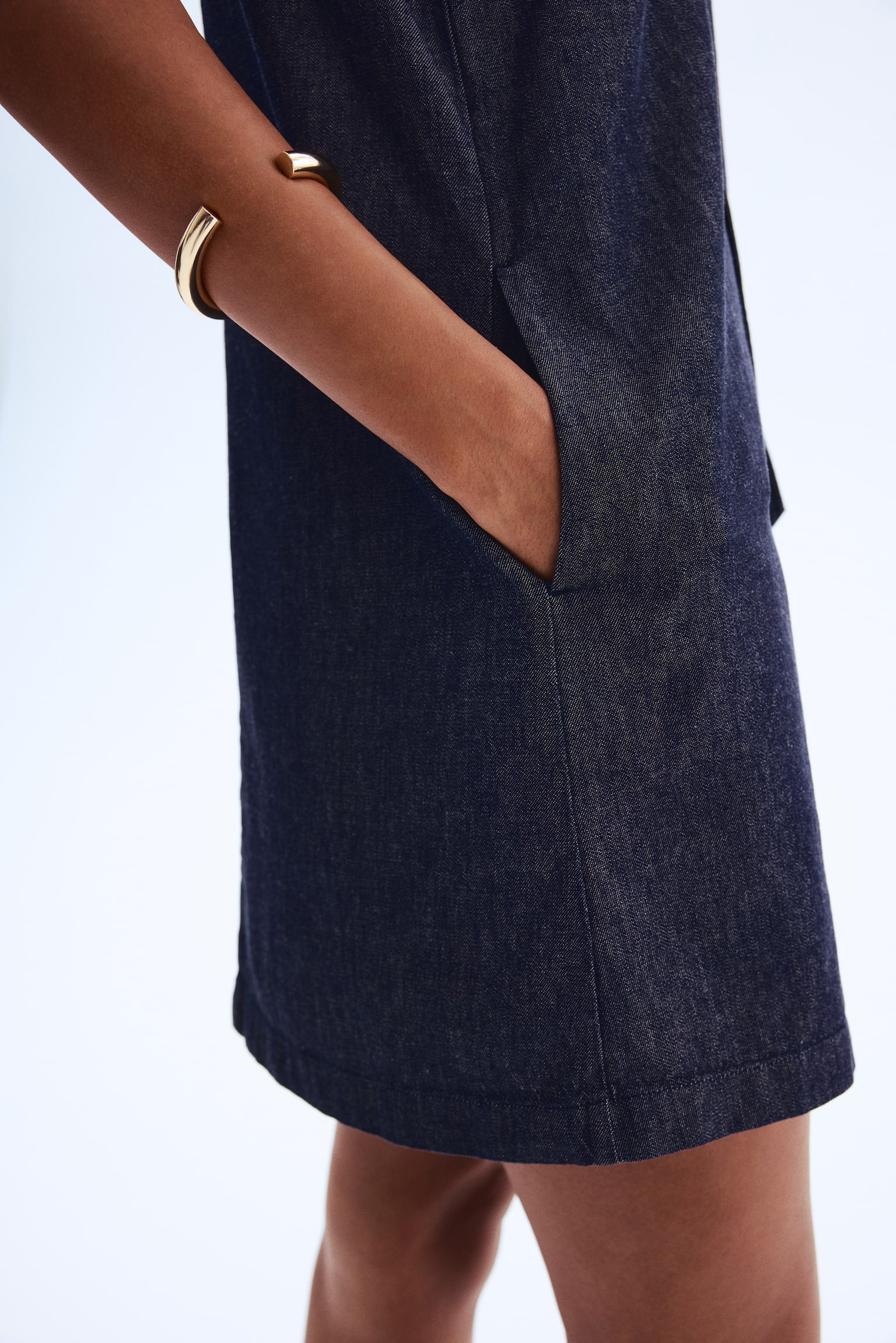 Vestido denim con cuello fular - Azul denim oscuro - 6