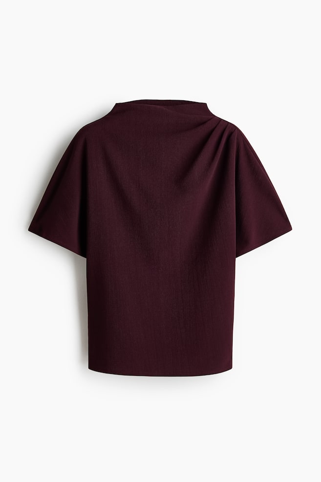 Draped stand-collar top - Dark brown/Navy blue/Cream - 1